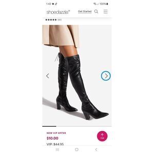 New 10E Wide Shoe Dazzle Black Onyx Aubriana Chunky High Heel Over Knee Boots